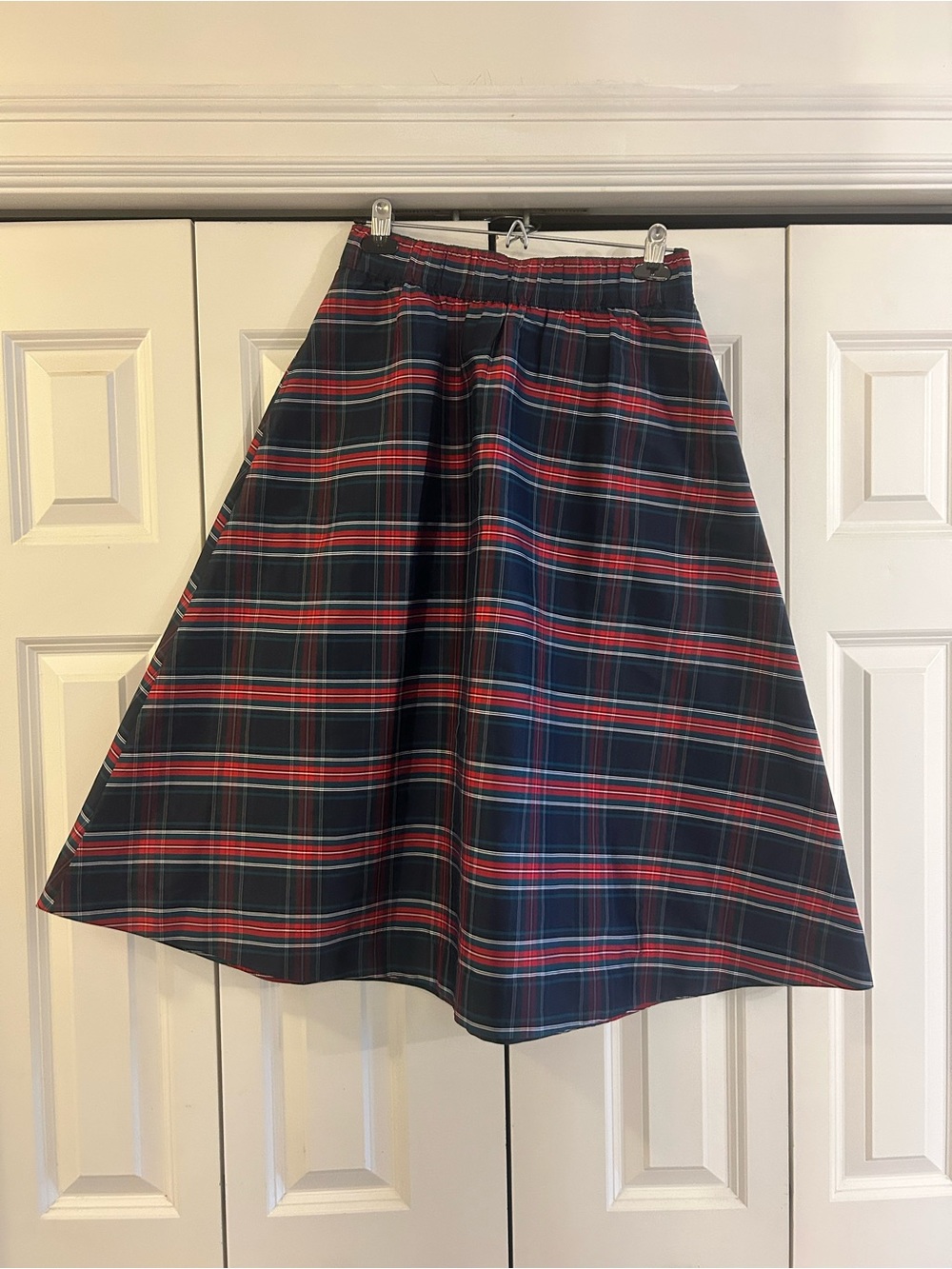 Classic Navy Plaid A-Line Skirt - Red & Navy